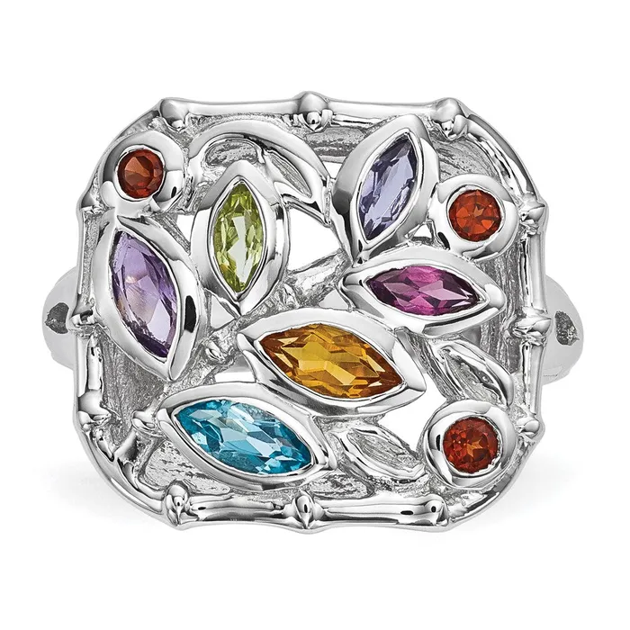 Goldia Sterling Silver Rhodiumplated Multi Gemstone Ring Rings