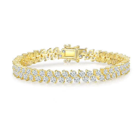 JMS always Bracelets Original Megan Walford Sterling Silver 14K Gold Plated with Diamond Cubic Zirconia Icicle Cluster Double Row Tennis Bracelet JMS always Bracelets Original Megan Walford Sterling Silver 14K Gold Plated with Diamond Cubic Zirconia Icicle Cluster Double Row Tennis Bracelet