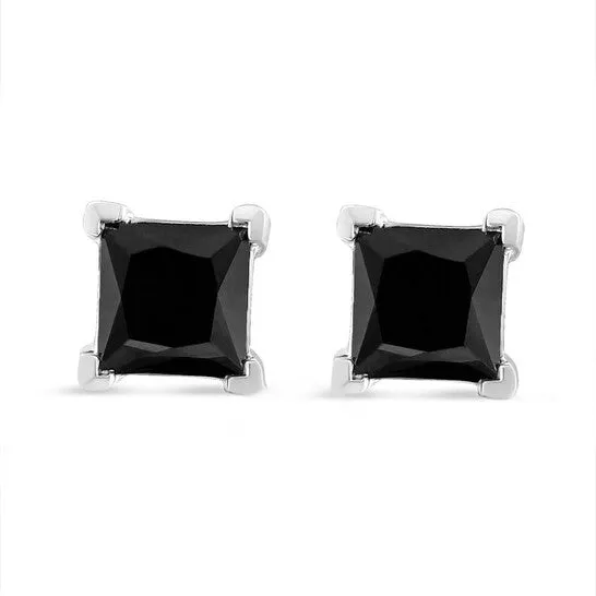 JMS always Earrings Original 14K White Gold 100 Cttw PrincessCut Treated Black Diamond Classic 4Prong Stud Earrings with Screw Backs Fancy ColorEnhanced JMS always Earrings Original 14K White Gold 100 Cttw PrincessCut Treated Black Diamond Classic 4Prong Stud Earrings with Screw Backs Fancy ColorEnhanced