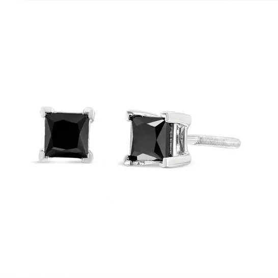 JMS always Earrings Original 14K White Gold 100 Cttw PrincessCut Treated Black Diamond Classic 4Prong Stud Earrings with Screw Backs Fancy ColorEnhanced JMS always Earrings Original 14K White Gold 100 Cttw PrincessCut Treated Black Diamond Classic 4Prong Stud Earrings with Screw Backs Fancy ColorEnhanced