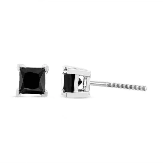 JMS always Earrings Original 14K White Gold 100 Cttw PrincessCut Treated Black Diamond Classic 4Prong Stud Earrings with Screw Backs Fancy ColorEnhanced JMS always Earrings Original 14K White Gold 100 Cttw PrincessCut Treated Black Diamond Classic 4Prong Stud Earrings with Screw Backs Fancy ColorEnhanced