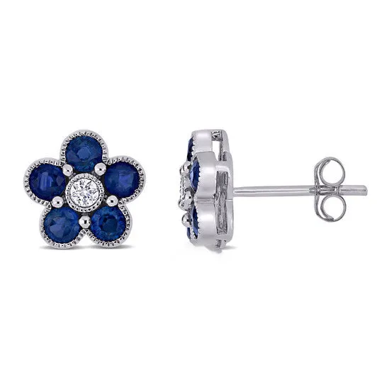 JMS always Earrings Original AMOUR 1 14 CT TGW Sapphire and 110 CT TW Diamond Floral Stud Earrings In 14K White Gold JMS always Earrings Original AMOUR 1 14 CT TGW Sapphire and 110 CT TW Diamond Floral Stud Earrings In 14K White Gold