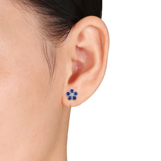 JMS always Earrings Original AMOUR 1 14 CT TGW Sapphire and 110 CT TW Diamond Floral Stud Earrings In 14K White Gold JMS always Earrings Original AMOUR 1 14 CT TGW Sapphire and 110 CT TW Diamond Floral Stud Earrings In 14K White Gold