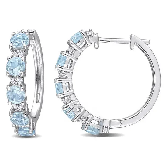 JMS always Earrings Original AMOUR 3 14 CT TGW Sky Blue Topaz and White Topaz Hoop Earrings In Sterling Silver JMS always Earrings Original AMOUR 3 14 CT TGW Sky Blue Topaz and White Topaz Hoop Earrings In Sterling Silver