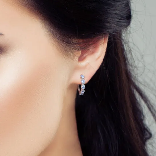 JMS always Earrings Original AMOUR 3 14 CT TGW Sky Blue Topaz and White Topaz Hoop Earrings In Sterling Silver JMS always Earrings Original AMOUR 3 14 CT TGW Sky Blue Topaz and White Topaz Hoop Earrings In Sterling Silver