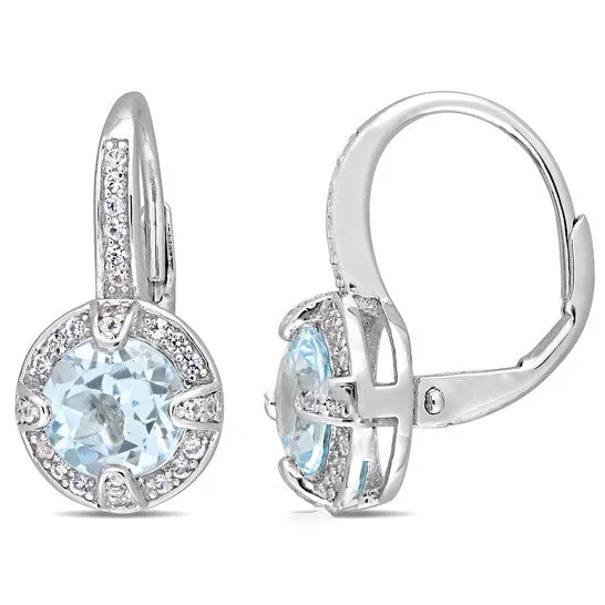 JMS always Earrings Original AMOUR 3 35 CT TGW Sky Blue Topaz and White Sapphire Halo Leverback Earrings In Sterling Silver JMS always Earrings Original AMOUR 3 35 CT TGW Sky Blue Topaz and White Sapphire Halo Leverback Earrings In Sterling Silver