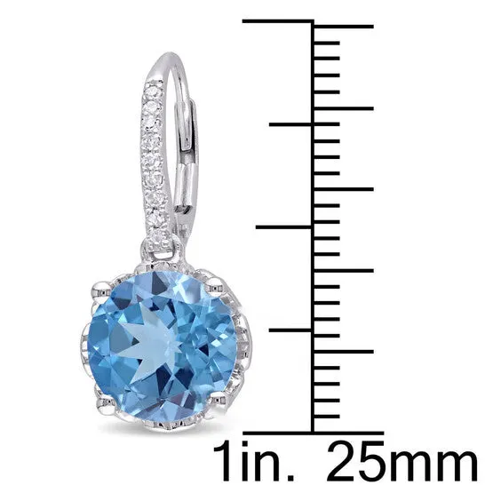 JMS always Earrings Original AMOUR 6 CT TGW Swissblue Topaz and 110 CT TW Diamond Leverback Earrings In 10K White Gold JMS always Earrings Original AMOUR 6 CT TGW Swissblue Topaz and 110 CT TW Diamond Leverback Earrings In 10K White Gold