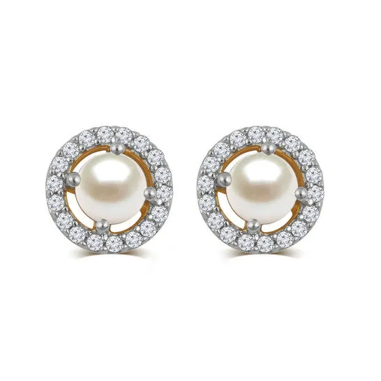 JMS always Earrings Original DiamondMuse Pearl and White Sapphire Birthstone Womens Earring in Sterling Silver