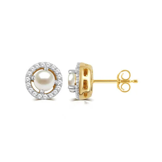 JMS always Earrings Original DiamondMuse Pearl and White Sapphire Birthstone Womens Earring in Sterling Silver JMS always Earrings Original DiamondMuse Pearl and White Sapphire Birthstone Womens Earring in Sterling Silver