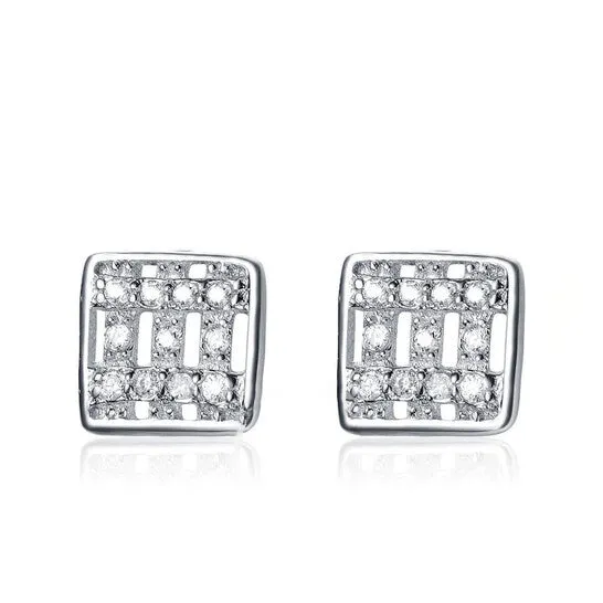 JMS always Earrings Original Megan Walford Sterling Silver Clear Round Cubic Zirconia Square Stud Earrings JMS always Earrings Original Megan Walford Sterling Silver Clear Round Cubic Zirconia Square Stud Earrings