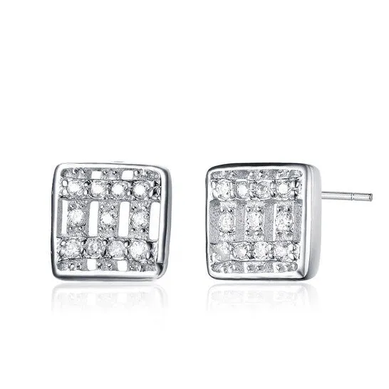 JMS always Earrings Original Megan Walford Sterling Silver Clear Round Cubic Zirconia Square Stud Earrings JMS always Earrings Original Megan Walford Sterling Silver Clear Round Cubic Zirconia Square Stud Earrings