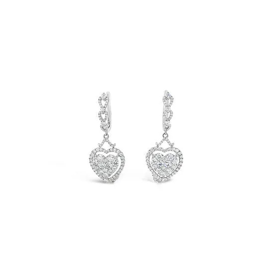 JMS always Earrings Original Tresorra 18K White Gold Floating Heart Halo Cluster Diamond Drop Earrings JMS always Earrings Original Tresorra 18K White Gold Floating Heart Halo Cluster Diamond Drop Earrings