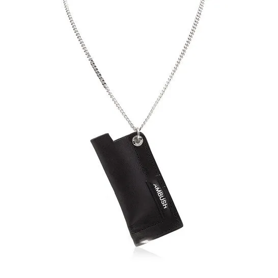 JMS always Necklaces Original Ambush Mens Black Silver Leather Lighter Case Necklace JMS always Necklaces Original Ambush Mens Black Silver Leather Lighter Case Necklace
