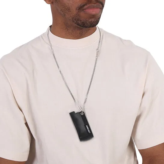 JMS always Necklaces Original Ambush Mens Black Silver Leather Lighter Case Necklace JMS always Necklaces Original Ambush Mens Black Silver Leather Lighter Case Necklace