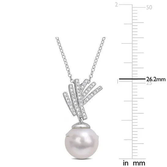 JMS always Necklaces Original AMOUR 1112mm Freshwater Cultured Pearl and Diamond Accent Drop Pendant with Chain In Sterling Silver JMS always Necklaces Original AMOUR 1112mm Freshwater Cultured Pearl and Diamond Accent Drop Pendant with Chain In Sterling Silver