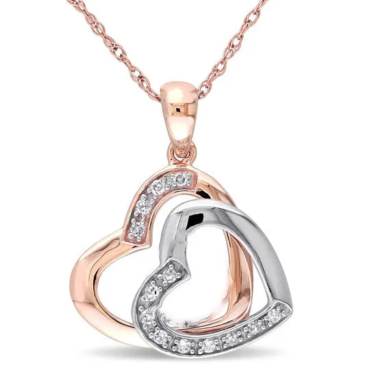 JMS always Necklaces Original AMOUR Diamond Double Heart Pendant with Chain In 10k 2Tone Rose and White Gold JMS always Necklaces Original AMOUR Diamond Double Heart Pendant with Chain In 10k 2Tone Rose and White Gold