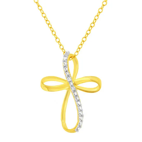 JMS always Necklaces Original Haus of Brilliance 10K Yellow Gold Plated 925 Sterling Silver Diamond Accent Cross Ribbon Pendant Necklace IJ color I2I3 clarity JMS always Necklaces Original Haus of Brilliance 10K Yellow Gold Plated 925 Sterling Silver Diamond Accent Cross Ribbon Pendant Necklace IJ color I2I3 clarity