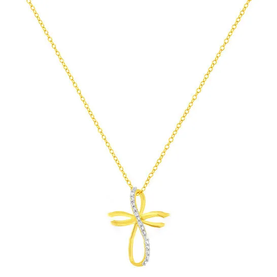 JMS always Necklaces Original Haus of Brilliance 10K Yellow Gold Plated 925 Sterling Silver Diamond Accent Cross Ribbon Pendant Necklace IJ color I2I3 clarity JMS always Necklaces Original Haus of Brilliance 10K Yellow Gold Plated 925 Sterling Silver Diamond Accent Cross Ribbon Pendant Necklace IJ color I2I3 clarity
