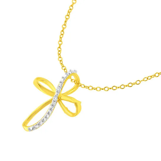 JMS always Necklaces Original Haus of Brilliance 10K Yellow Gold Plated 925 Sterling Silver Diamond Accent Cross Ribbon Pendant Necklace IJ color I2I3 clarity JMS always Necklaces Original Haus of Brilliance 10K Yellow Gold Plated 925 Sterling Silver Diamond Accent Cross Ribbon Pendant Necklace IJ color I2I3 clarity