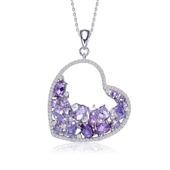 JMS always Necklaces Original Megan Walford Sterling Silver with Rhodium Plated Purple Oval with Clear Round Cubic Zirconia Open Heart Necklace JMS always Necklaces Original Megan Walford Sterling Silver with Rhodium Plated Purple Oval with Clear Round Cubic Zirconia Open Heart Necklace