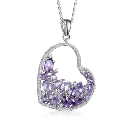 JMS always Necklaces Original Megan Walford Sterling Silver with Rhodium Plated Purple Oval with Clear Round Cubic Zirconia Open Heart Necklace JMS always Necklaces Original Megan Walford Sterling Silver with Rhodium Plated Purple Oval with Clear Round Cubic Zirconia Open Heart Necklace