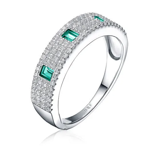 JMS always Original Megan Walford Sterling Silver Rhodium Plated Emerald Cubic Zirconia Band Ring Rings JMS always Original Megan Walford Sterling Silver Rhodium Plated Emerald Cubic Zirconia Band Ring Rings