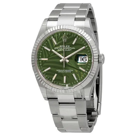 JMS always Original Rolex Datejust 36 Automatic Chronometer Green Palm Motif Watch 126234GNSPLMO Watches