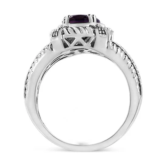 JMS always Rings Original 925 Sterling Silver Prong Set Natural Oval Shape 9X7 MM Purple Amethyst Solitaire and Diamond Accent Ring JMS always Rings Original 925 Sterling Silver Prong Set Natural Oval Shape 9X7 MM Purple Amethyst Solitaire and Diamond Accent Ring