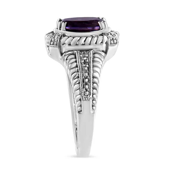 JMS always Rings Original 925 Sterling Silver Prong Set Natural Oval Shape 9X7 MM Purple Amethyst Solitaire and Diamond Accent Ring JMS always Rings Original 925 Sterling Silver Prong Set Natural Oval Shape 9X7 MM Purple Amethyst Solitaire and Diamond Accent Ring