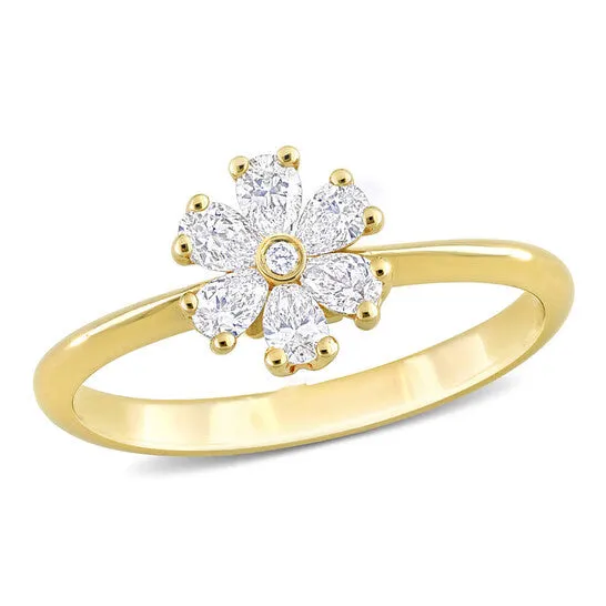 JMS always Rings Original Amour 25 CT TDW Pear and Round Diamond Floral Ring in 14k Yellow Gold JMS always Rings Original Amour 25 CT TDW Pear and Round Diamond Floral Ring in 14k Yellow Gold