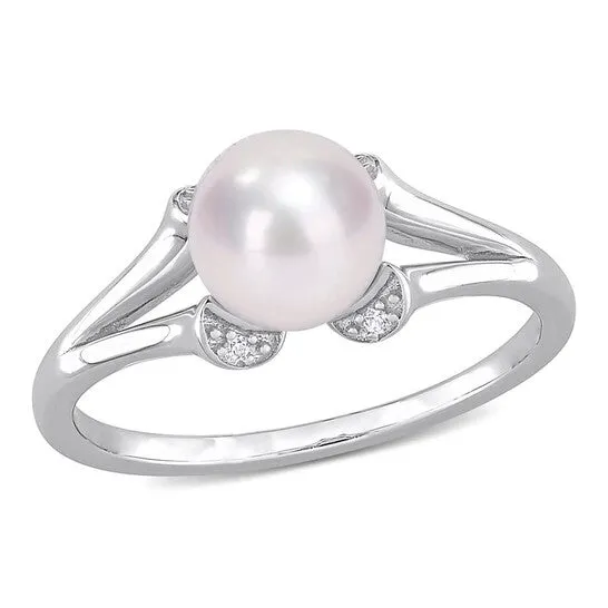 JMS always Rings Original Amour 775mm Freshwater Cultured Pearl and Created White Sapphire SplitShank Ring in Sterling Silver JMS always Rings Original Amour 775mm Freshwater Cultured Pearl and Created White Sapphire SplitShank Ring in Sterling Silver