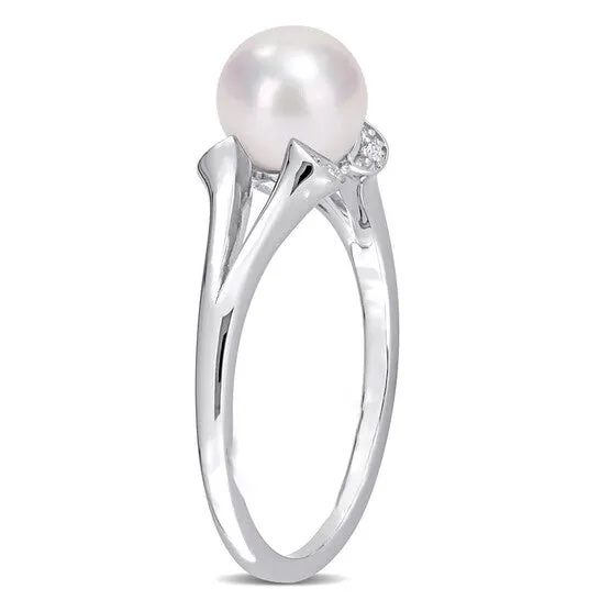JMS always Rings Original Amour 775mm Freshwater Cultured Pearl and Created White Sapphire SplitShank Ring in Sterling Silver JMS always Rings Original Amour 775mm Freshwater Cultured Pearl and Created White Sapphire SplitShank Ring in Sterling Silver
