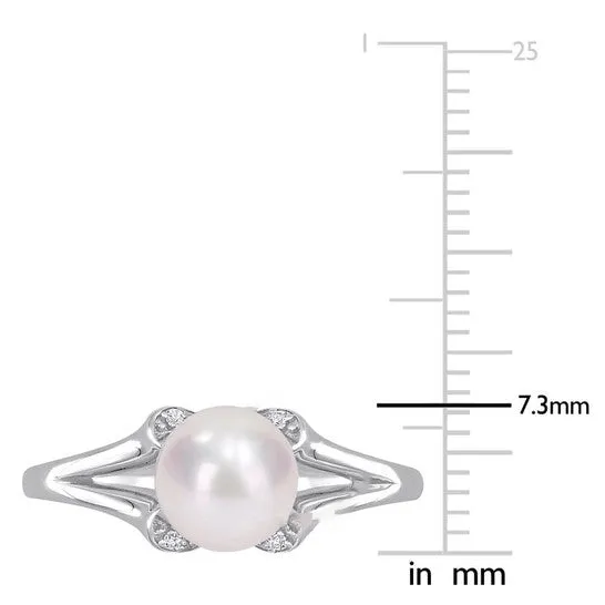 JMS always Rings Original Amour 775mm Freshwater Cultured Pearl and Created White Sapphire SplitShank Ring in Sterling Silver JMS always Rings Original Amour 775mm Freshwater Cultured Pearl and Created White Sapphire SplitShank Ring in Sterling Silver