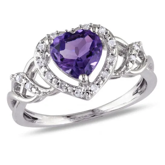 JMS always Rings Original Amour Silver 110 CT Diamond TW And 1 110 CT TGW AmethystBrazil Fashion Ring