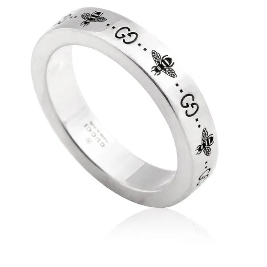 JMS always Rings Original Gucci Sterling Silver Signature GG Bee Motif Ring JMS always Rings Original Gucci Sterling Silver Signature GG Bee Motif Ring