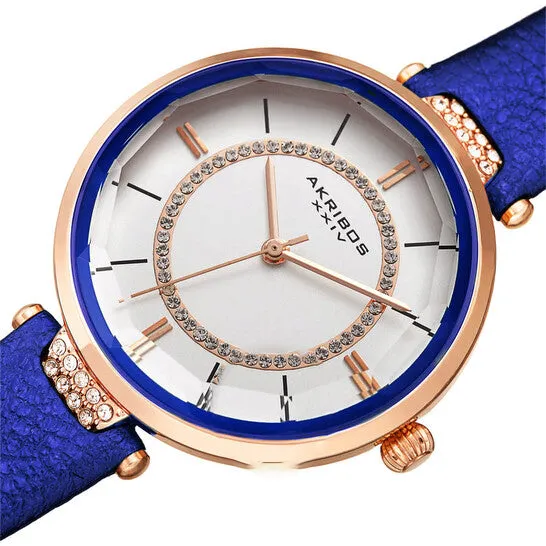 JMS always Watches Original Akribos XXIV Quartz White Dial Blue Leather Ladies Watch AK1116BU JMS always Watches Original Akribos XXIV Quartz White Dial Blue Leather Ladies Watch AK1116BU