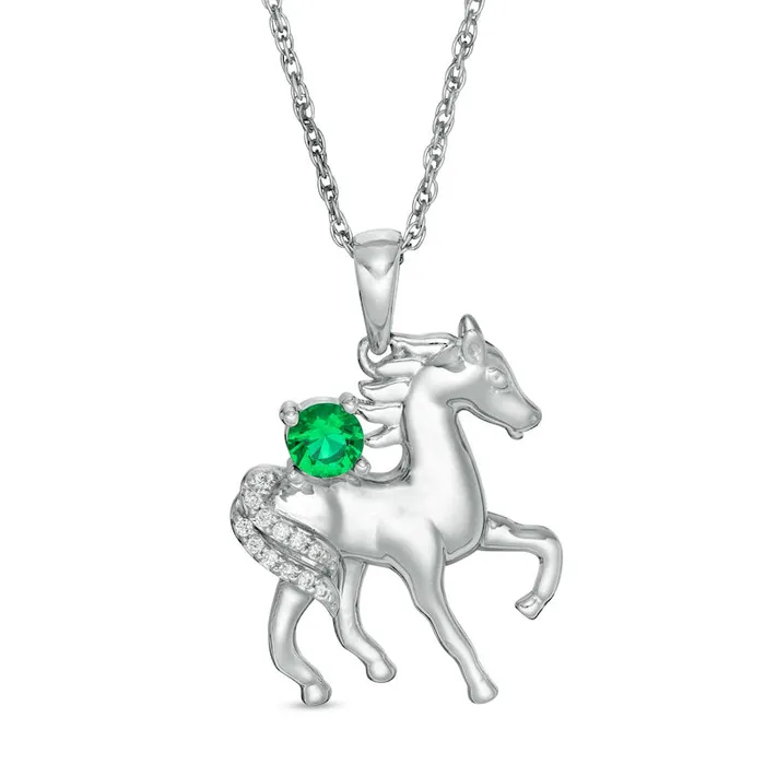 LabCreated Emerald and Diamond Accent Prancing Horse Pendant in Sterling Silver Goldia Necklaces LabCreated Emerald and Diamond Accent Prancing Horse Pendant in Sterling Silver Goldia Necklaces