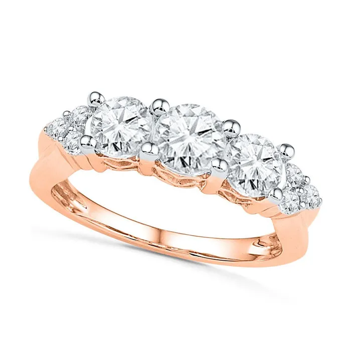 LabCreated White Sapphire Three Stone Ring in Solid 10K Rose Gold Goldia Rings LabCreated White Sapphire Three Stone Ring in Solid 10K Rose Gold Goldia Rings