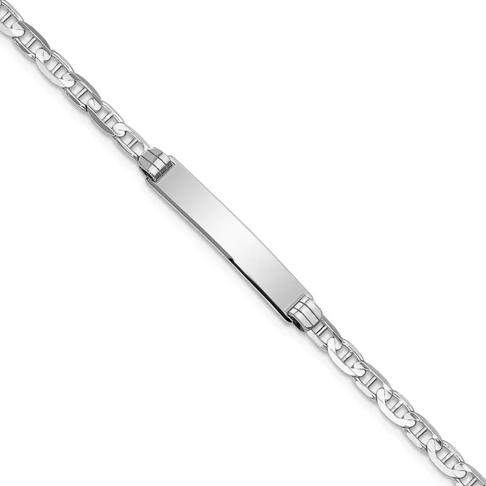 MDS Bracelets Solid 14K White Gold Anchor Link ID Bracelet