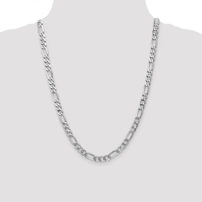 MDS Solid 14K White Gold 24 inch 7mm Flat Figaro with Lobster Clasp Chain Necklace Necklaces MDS Solid 14K White Gold 24 inch 7mm Flat Figaro with Lobster Clasp Chain Necklace Necklaces