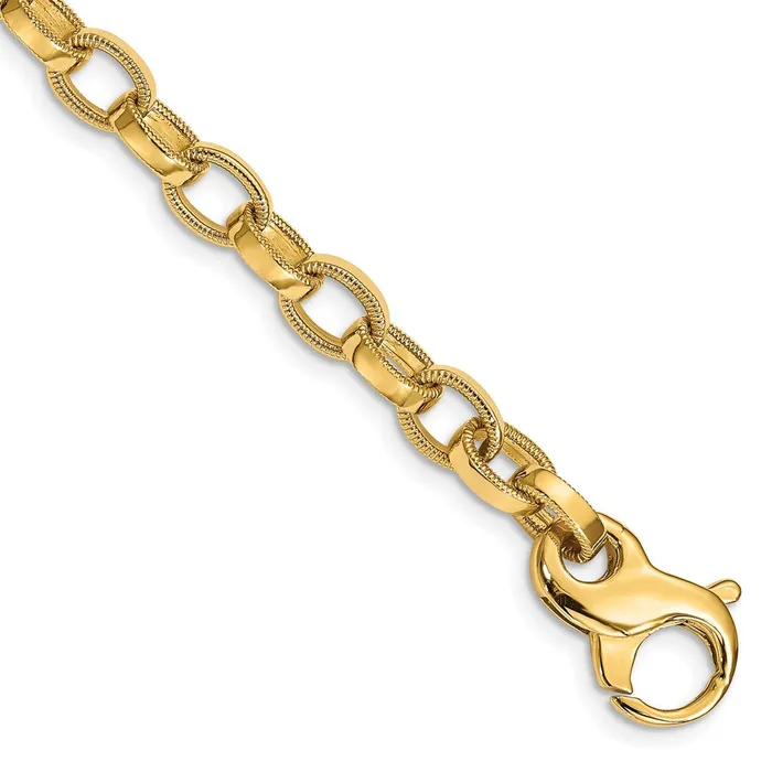 MDS Solid 14K Yellow Gold 18 inch 62mm Hand Polished with Ridged Edge Fancy Link Fancy Lobster Clasp Chain Necklace Necklaces MDS Solid 14K Yellow Gold 18 inch 62mm Hand Polished with Ridged Edge Fancy Link Fancy Lobster Clasp Chain Necklace Necklaces