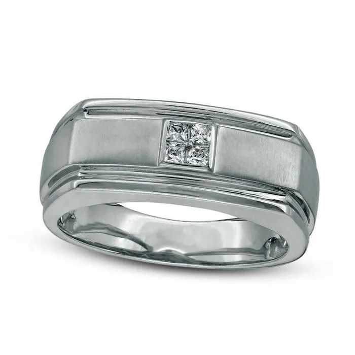 Mens 013 CT TW Quad PrincessCut Natural Diamond GrooveEdge Wedding Band in Solid 10K White Gold Goldia Rings Mens 013 CT TW Quad PrincessCut Natural Diamond GrooveEdge Wedding Band in Solid 10K White Gold Goldia Rings