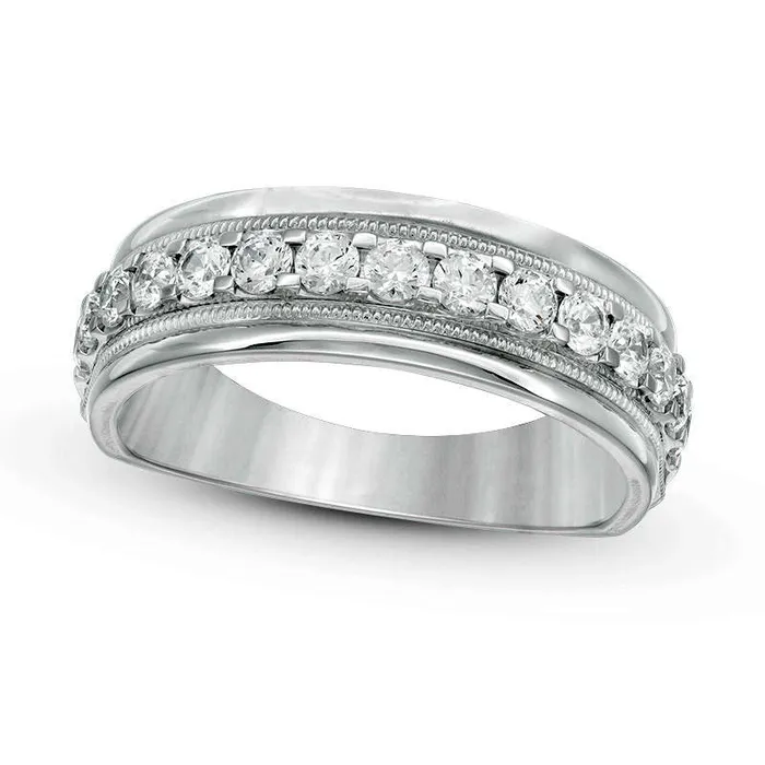 Mens 10 CT TW Natural Diamond Antique VintageStyle Wedding Band in Solid 10K White Gold Goldia Rings