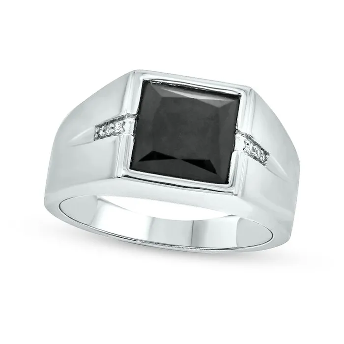 Mens 90mm Square Onyx and Natural Diamond Accent Split Shank Ring in Sterling Silver Goldia Rings Mens 90mm Square Onyx and Natural Diamond Accent Split Shank Ring in Sterling Silver Goldia Rings
