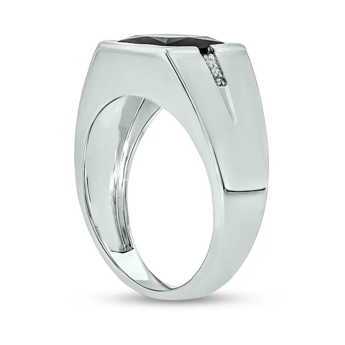 Mens 90mm Square Onyx and Natural Diamond Accent Split Shank Ring in Sterling Silver Goldia Rings Mens 90mm Square Onyx and Natural Diamond Accent Split Shank Ring in Sterling Silver Goldia Rings