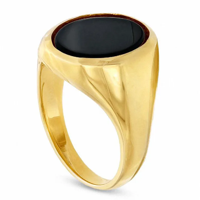 Mens Oval Onyx Ring in Solid 10K Yellow Gold Goldia Rings