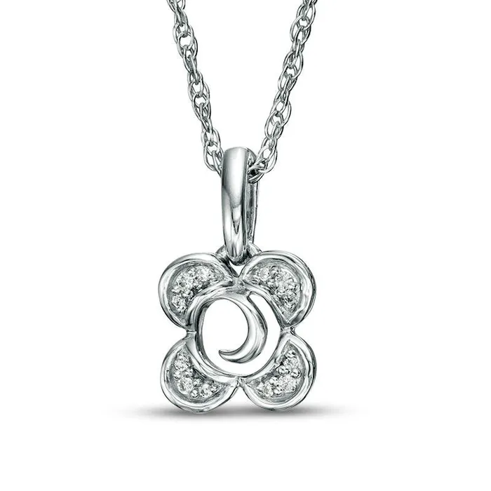 Natural Diamond Accent Crescent Moon center Flower Pendant in Sterling Silver Goldia Necklaces Natural Diamond Accent Crescent Moon center Flower Pendant in Sterling Silver Goldia Necklaces