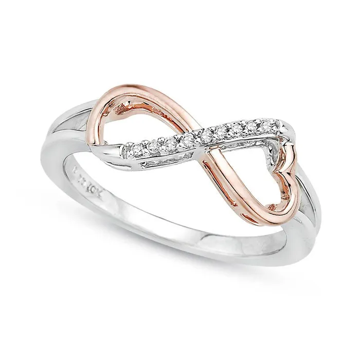Natural Diamond Accent Infinity with Heart Ring in Solid 10K TwoTone Gold Goldia Rings