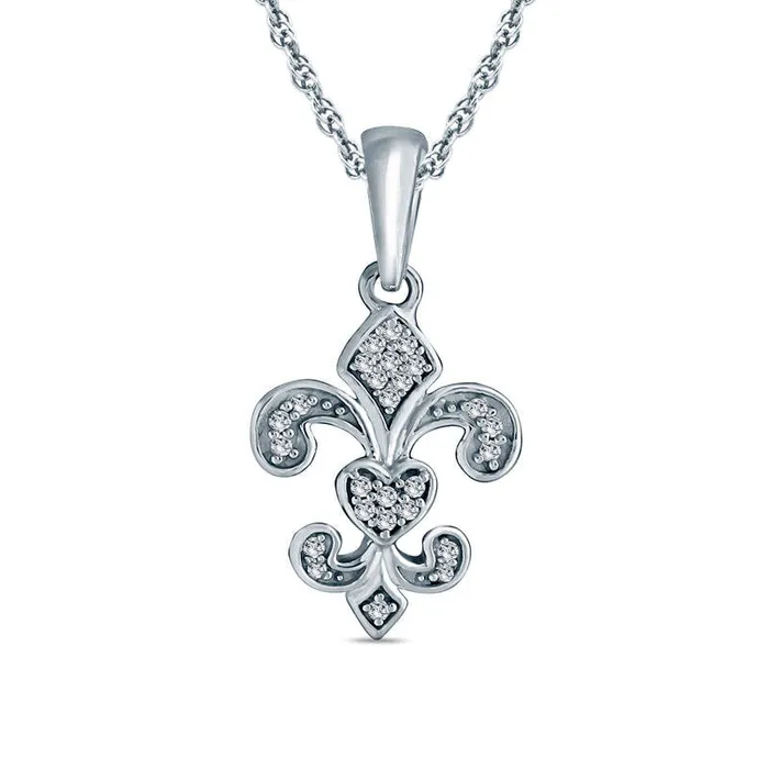 Necklaces 005 CT TW Natural Diamond FleurDeLis Pendant in Sterling Silver Goldia Necklaces 005 CT TW Natural Diamond FleurDeLis Pendant in Sterling Silver Goldia