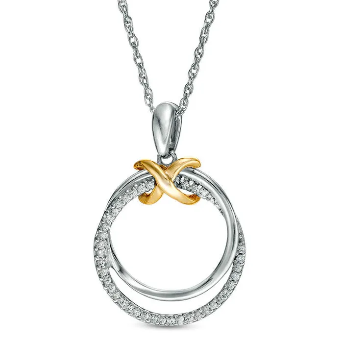 Necklaces 013 CT TW Natural Diamond Infinity Knot Interlocking Circles Pendant in Sterling Silver and 10K Yellow Gold Goldia Necklaces 013 CT TW Natural Diamond Infinity Knot Interlocking Circles Pendant in Sterling Silver and 10K Yellow Gold Goldia